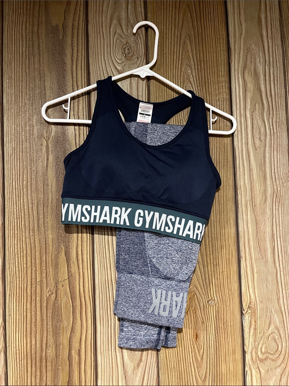 Gymshark Navy Sports Bra with Grey Blue Marled Leggings